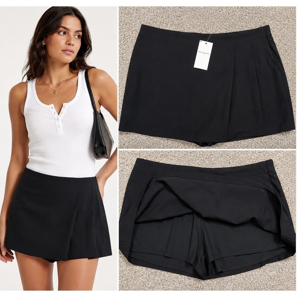 Abercrombie & Fitch Skort Womens XL Black Pleated Lined Mini Shorts Zip Casual